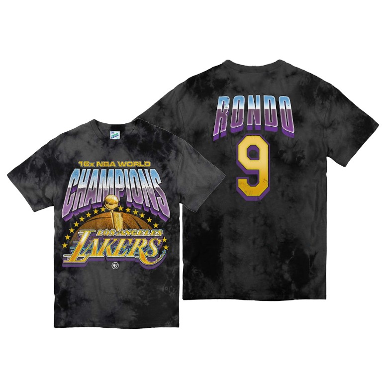 Men's Los Angeles Lakers Rajon Rondo #9 NBA Tubular Vintage Kings Of The Court Streaker Throwback Black Basketball T-Shirt ECT1283SV